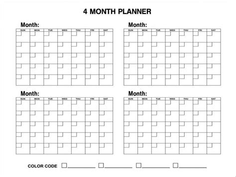 4 Month Calendar Printable